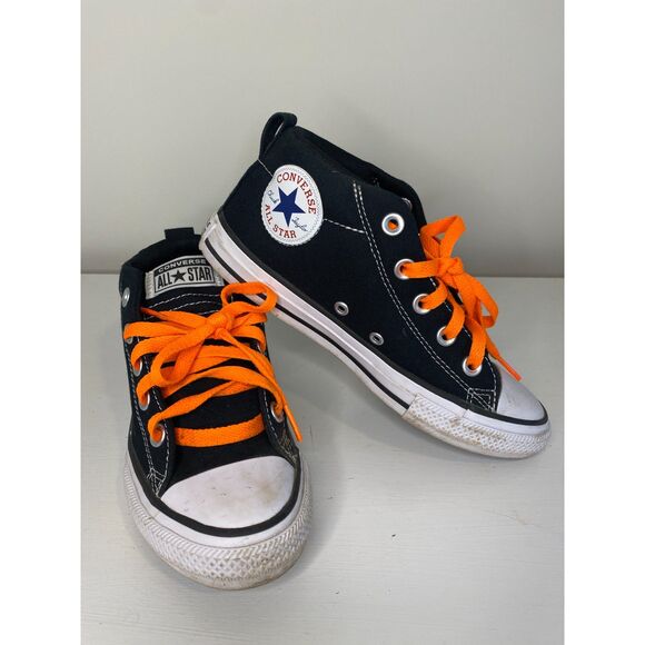 Converse Chuck Taylor Black Canvas Sneaker Mid Top Casual Youth 2 Orange - Picture 1 of 6